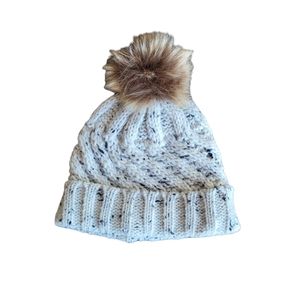 NORDSTROM Cable Faux Fur Pom Beanie Hat Size 12-24M